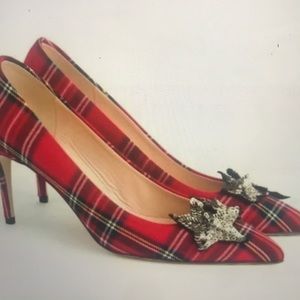 J Crew Lucie Tartan Heels w/Star Embellishment